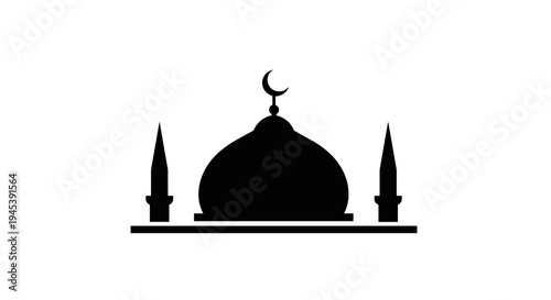 Mosque Silhouette with Crescent Moon Icon.