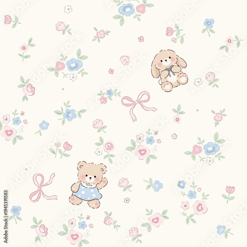 Collection of cute kids seamless patterns with animals and playful decorative elements