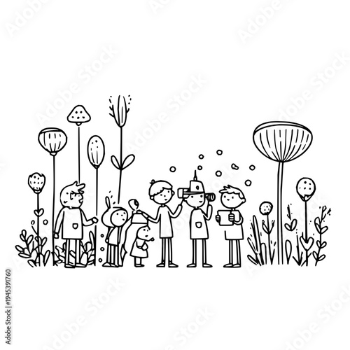 Family Taking Photos in Garden with Large Flowers