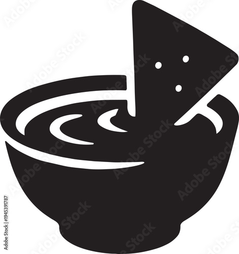 Ceramic bowl with dip sauce and crispy corn nacho chip appetizer snack fast food vector illustration