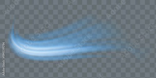 Blue wind waves effect. Abstract light motion trails with sparkles isolated on black background. Light blue Twirl. Curve light effect of blue line. Luminous blue circle.	
