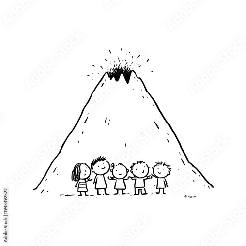 Children Watching Volcanic Eruption