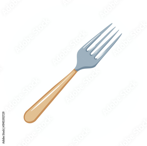 Four tined eating fork with metal head and elegant wooden style handle illustration