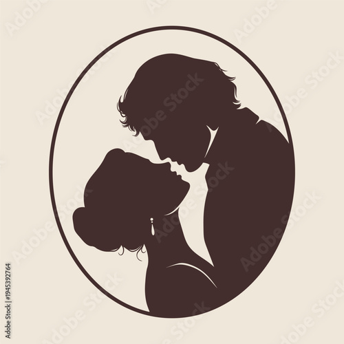 Romantic Couple Silhouette in Vintage Cameo Style Vector Illustration