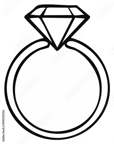 Diamond engagement ring outline, vector illustration, symbol of love and marriage