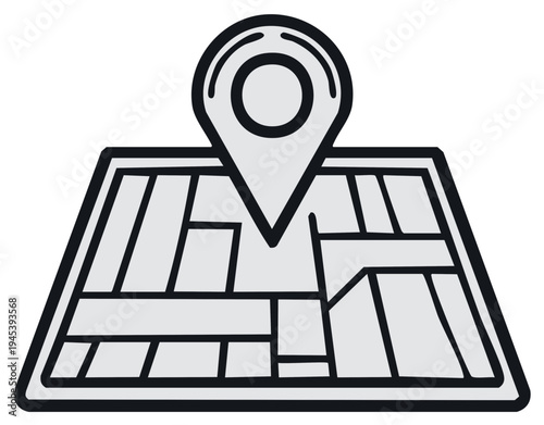 Map with Location Pointer Icon for Navigation and Direction in a Flat Design Style