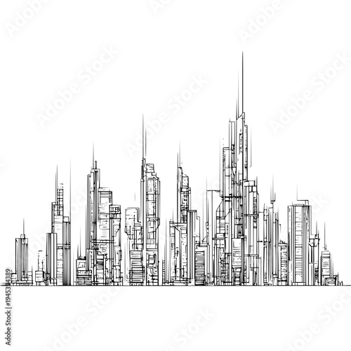 Futuristic City Skyline with Skyscrapers and Modern Architecture
