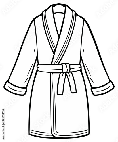 Black and white illustration of a bathrobe. Simple line art for coloring book or graphic design projects.