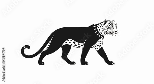 Stylized black panther with spotted markings and decorative collar