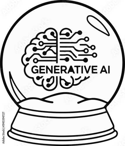Stylized crystal ball with AI brain and circuit board imagery