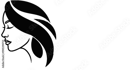 Stylized black profile of a woman's face with flowing hair