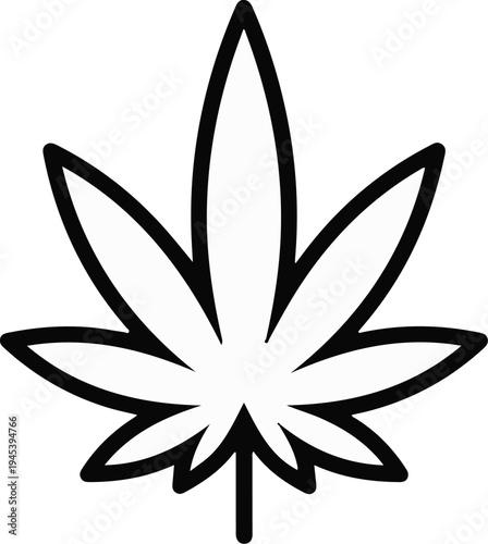 Stylized black outline of a single cannabis leaf with seven pointed lobes