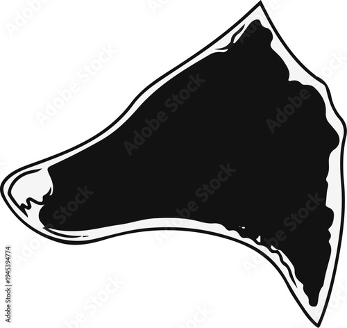 Stylized dark blob on a white background, bordered by a white outline