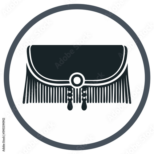 Chic fringed clutch bag icon with circular border