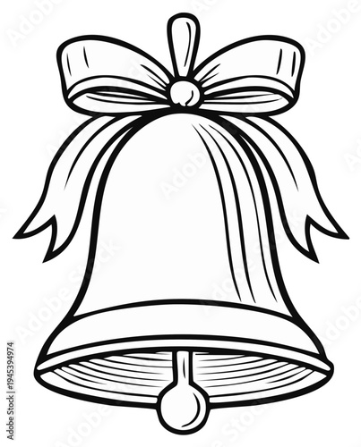 Line Art Bell with Bow, Graphic Vector Illustration, Festive Decoration Element