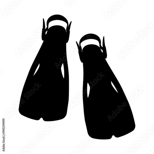 Swimming Fins Silhouette Icon. Black Flippers for Diving and Snorkeling Equipment.