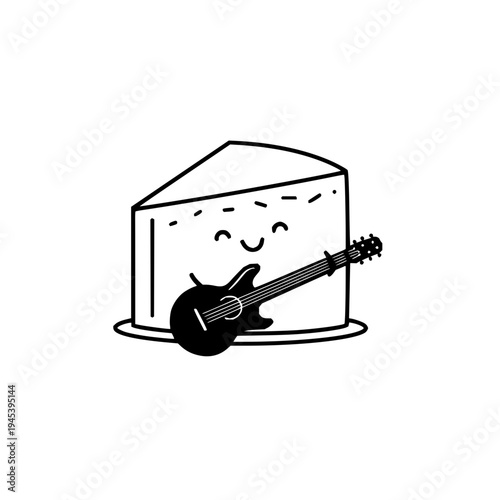 Cheese Playing Guitar Smiling on Plate