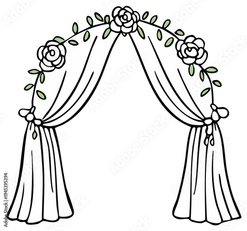 Romantic Wedding Arch Decoration with Roses and Draping Fabric
