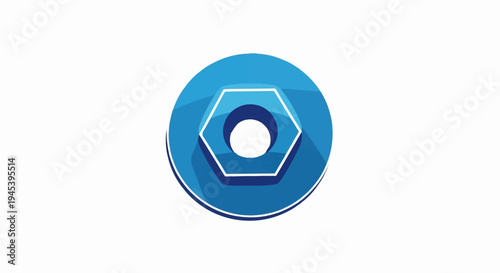 Stylized blue hexagonal nut icon with white border and shadow