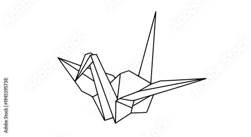 origami crane line art, black outline vector, minimal stroke, geometric folded paper style, isolated on white background, clean vector illustration