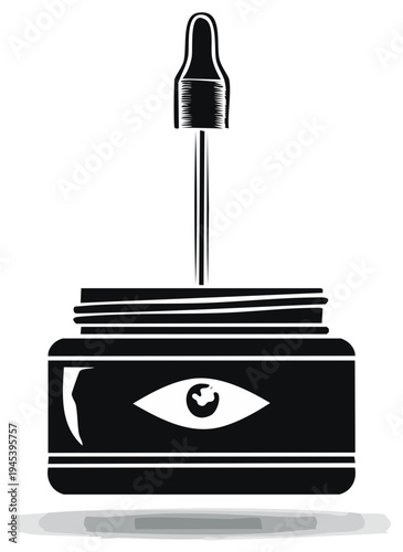 Eyeliner Bottle with Dropper and Eye Symbol, Vector Illustration