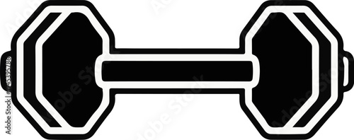 Stylized black dumbbell with a white outline, representing strength and fitness