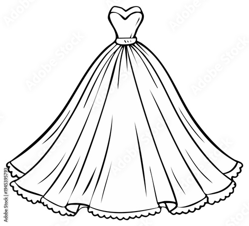 Elegant wedding gown illustration, sweetheart neckline