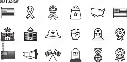 Flag day patriotic symbols and icons illustration june 14th american flag history