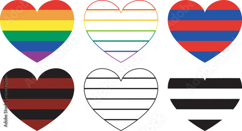 Flag day celebration with diverse heart symbols representing various flags