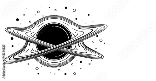 Stylized black hole with swirling rings and scattered dots