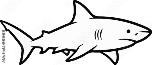 Stylized line drawing of a shark with bold black outlines against white