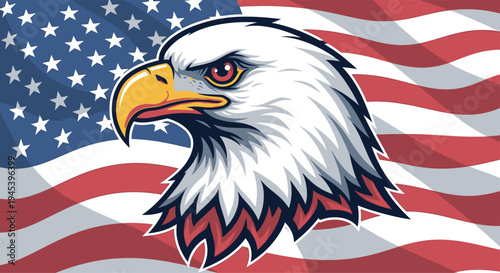 Flag day usa patriotic american eagle illustration with national flag background