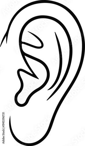 Stylized black line drawing of a human ear on a white background
