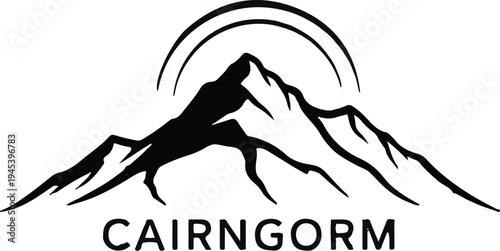 Stylized black mountain peak silhouette with twin arches above