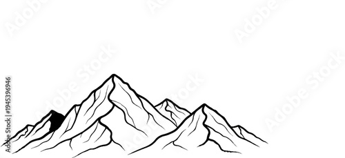 Stylized black and white ink sketch of jagged mountain peaks