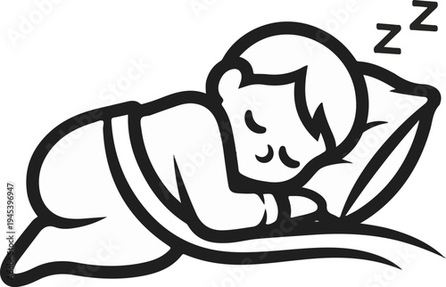 Stylized cartoon of a person sleeping peacefully on a pillow, with Zzzs