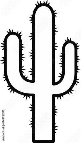 Stylized black and white outline of a saguaro cactus with spiky details