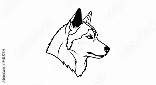 Stylized black outline drawing of a husky dog's head in profile