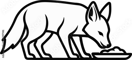 Stylized illustration of a fox eating from a shallow dish