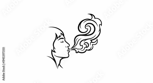 Stylized profile of a person exhaling swirling smoke or vapor