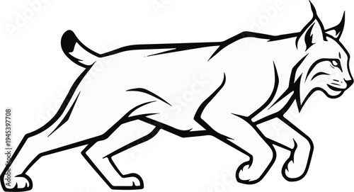 Stylized illustration of a lynx walking, with distinct ear tufts and striped face
