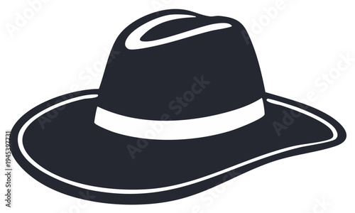 Dark Cowboy Hat Icon with White Band Western Style Headwear