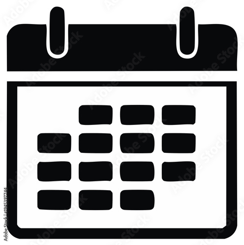Minimalist black calendar icon representing dates appointments scheduling and time management