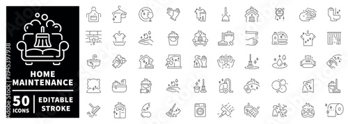 Home maintenance outline icon set: editable stroke in modern thin line style