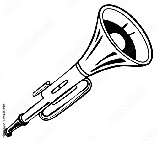 Black and white trumpet illustration, musical instrument