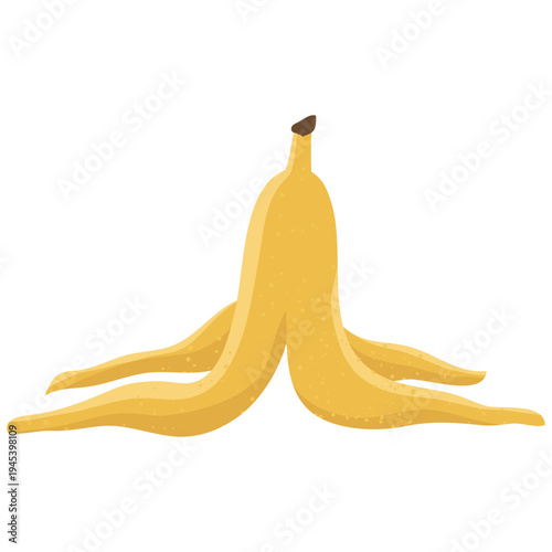 Banana yellow peel opened lying on the floor, isolated vector image
