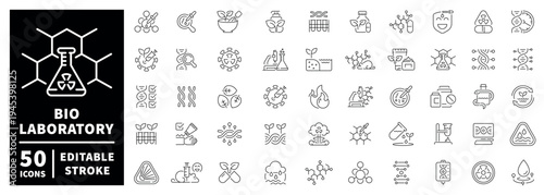 Bio laboratory outline icon set with editable stroke in modern thin line style