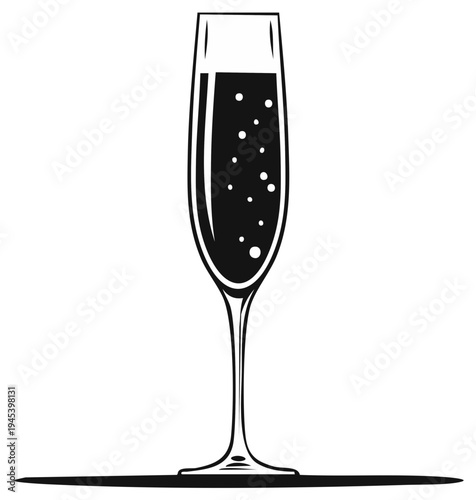 Elegant flute glass filled with sparkling champagne and bubbles