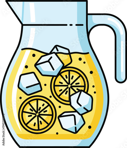 Refreshing Lemonade Pitcher with Ice and Citrus Slices.