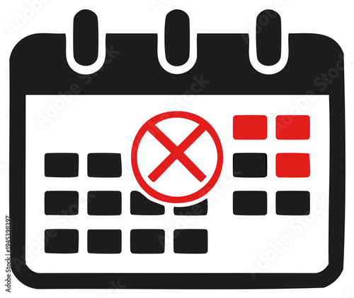 Calendar with Cancelled Day and Red Marked Days Indicates Event Deadline Approaches Date Illustration